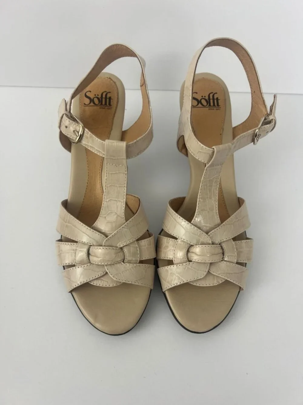 Sofft Sabana Sandals Womens Size 8.5 Ivory Croc Embossed Leather Slingback Heels - Picture 5 of 12